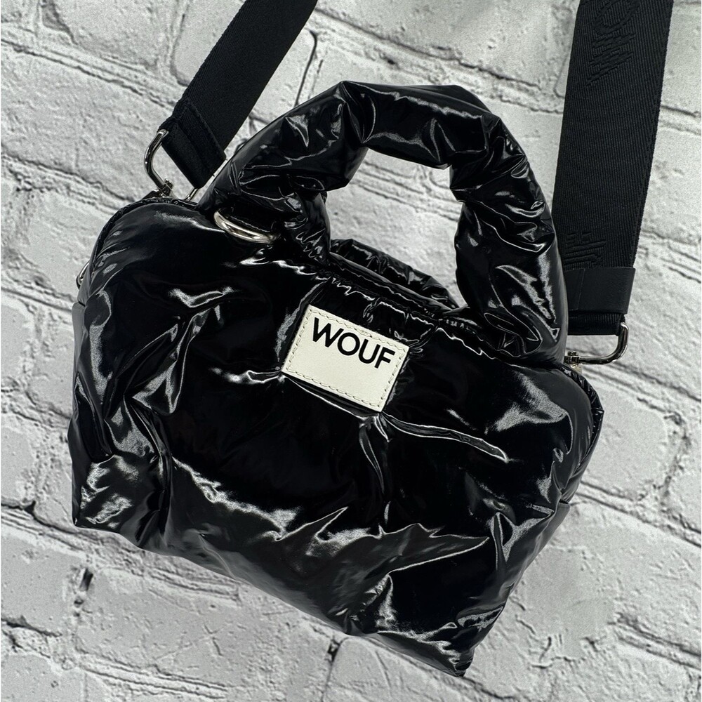 WOUF Nuit Bowling Bag Mini Tote Purse Black Adjustable Crossbody Strap Puffy